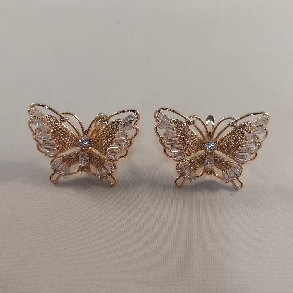 18K Yellow Gold Filled Butterfly White Diamond Zircon Earrings Gorgeous Gift - Picture 2 of 11